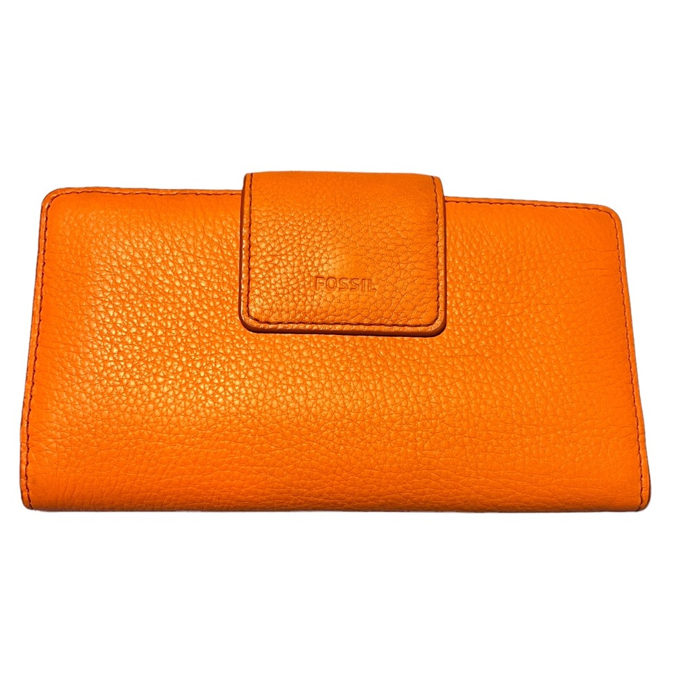 Fossil Tab Clutch Orange Leather Wallet